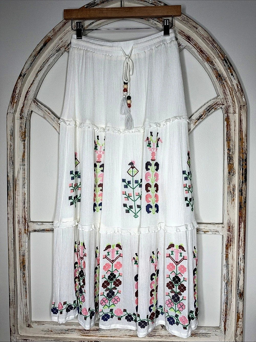 PINCH Floral Embroidered Maxi Dress in White- Like New- Size Small